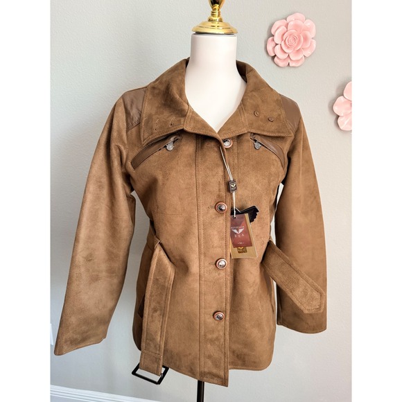 REPORTAGE REA Jackets & Blazers - REPORTAGE REA Women's Brown Faux Suede Belted Jacket Size M new with tags